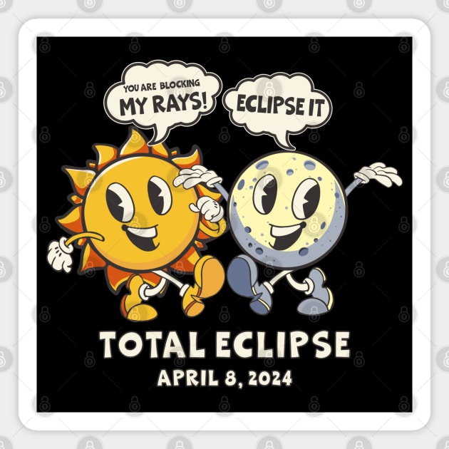 Funny Total Solar Eclipse USA April 8, 2024 Retro Cartoon Sun And Moon Magnet by FloraLi